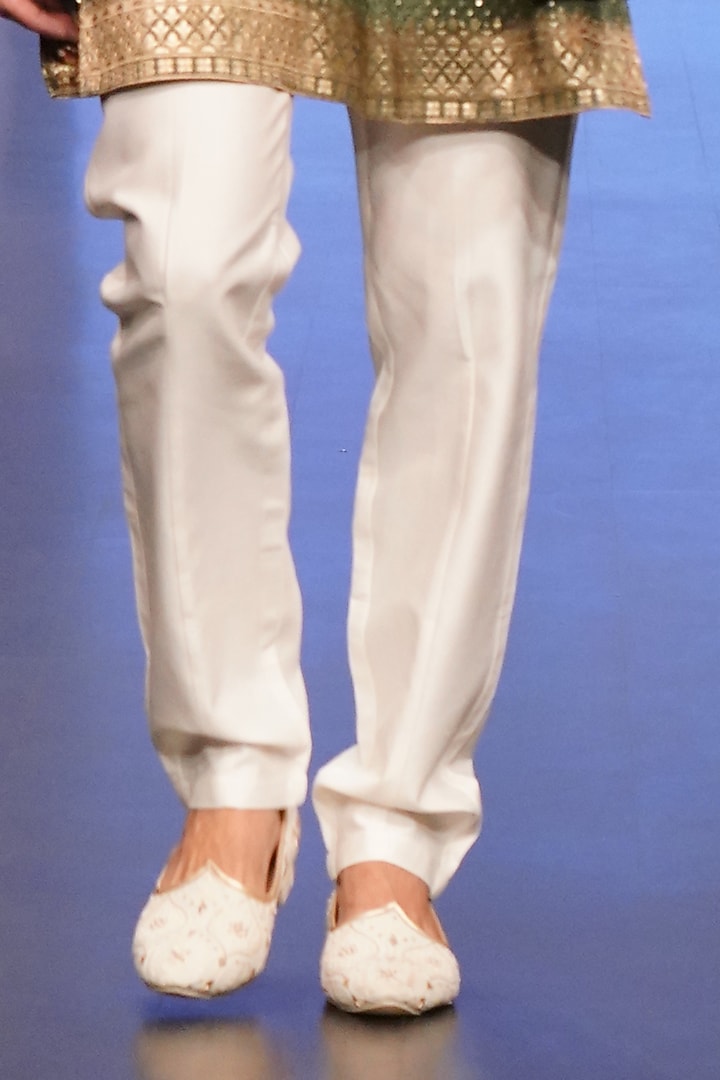 White & Green Printed Wedding Indowestern Jacket With Kurta Set by Soniya G Men at Pernia's Pop Up Shop