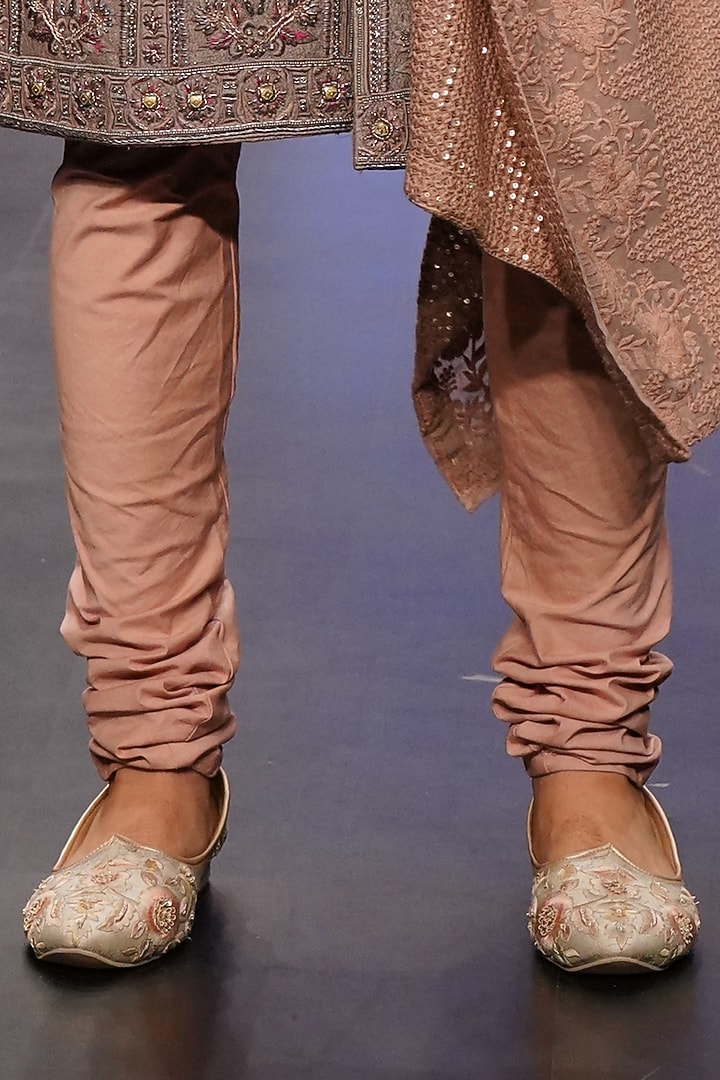 Cream & Wine Raw Silk Embroidered Groom Sherwani Set by Soniya G Men at Pernia's Pop Up Shop