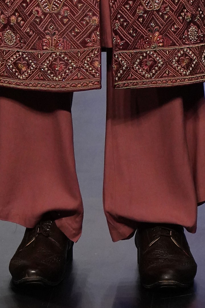 Carrot-Colored Raw Silk Zari Work Groom Sherwani Set by Soniya G Men at Pernia's Pop Up Shop