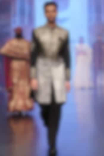 Black & Gold Printed Indo Western Set by Soniya G Men at Pernia's Pop Up Shop