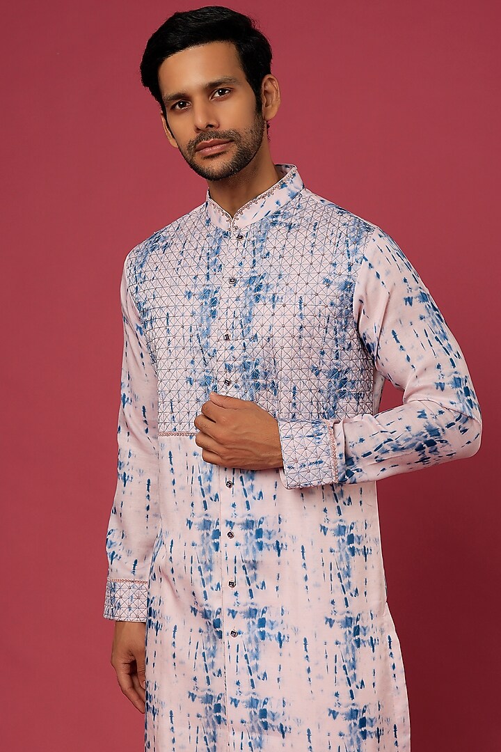 Pink Tye-Dyed Printed Kurta Set by Soniya G Men at Pernia's Pop Up Shop