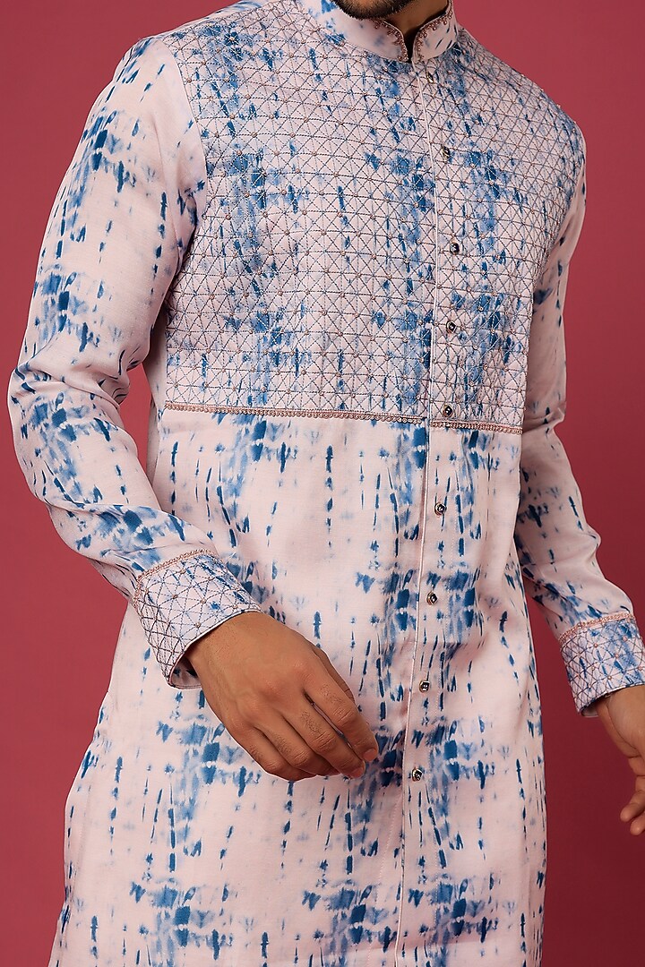 Pink Tye-Dyed Printed Kurta Set by Soniya G Men at Pernia's Pop Up Shop