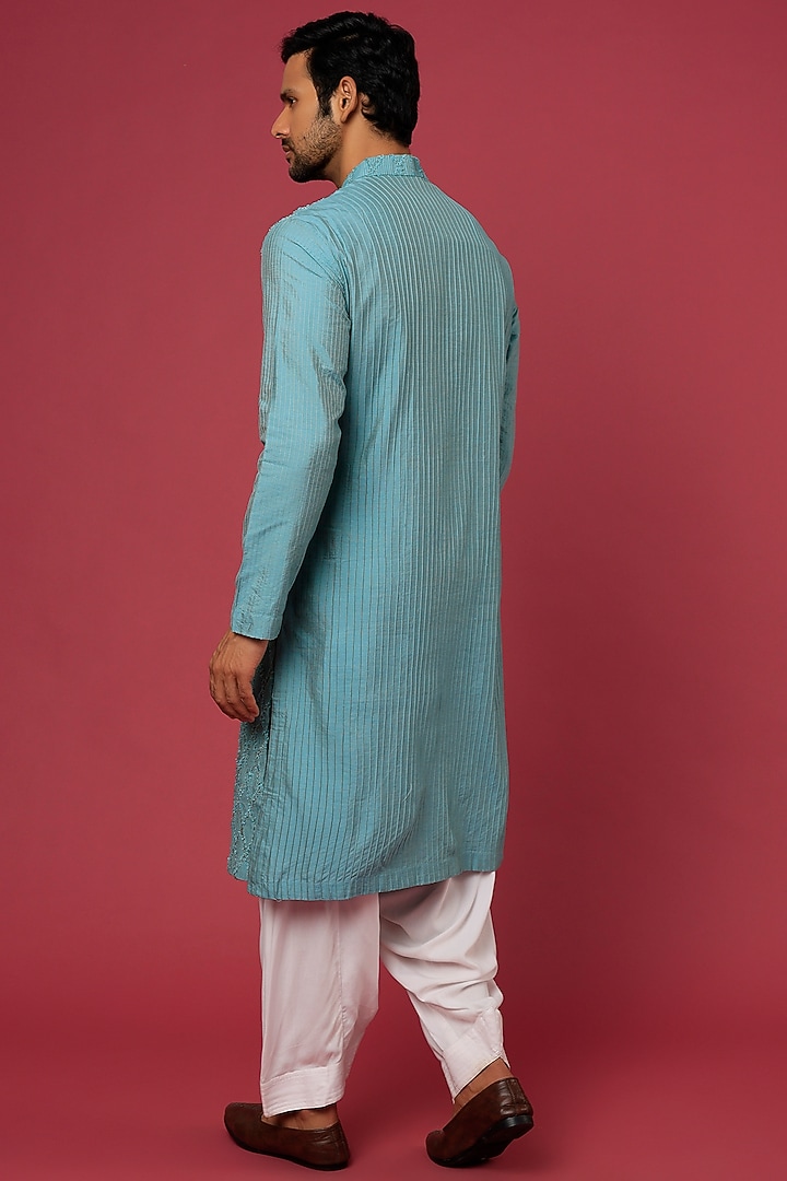 Aqua Blue Embroidered Kurta Set by Soniya G Men at Pernia's Pop Up Shop