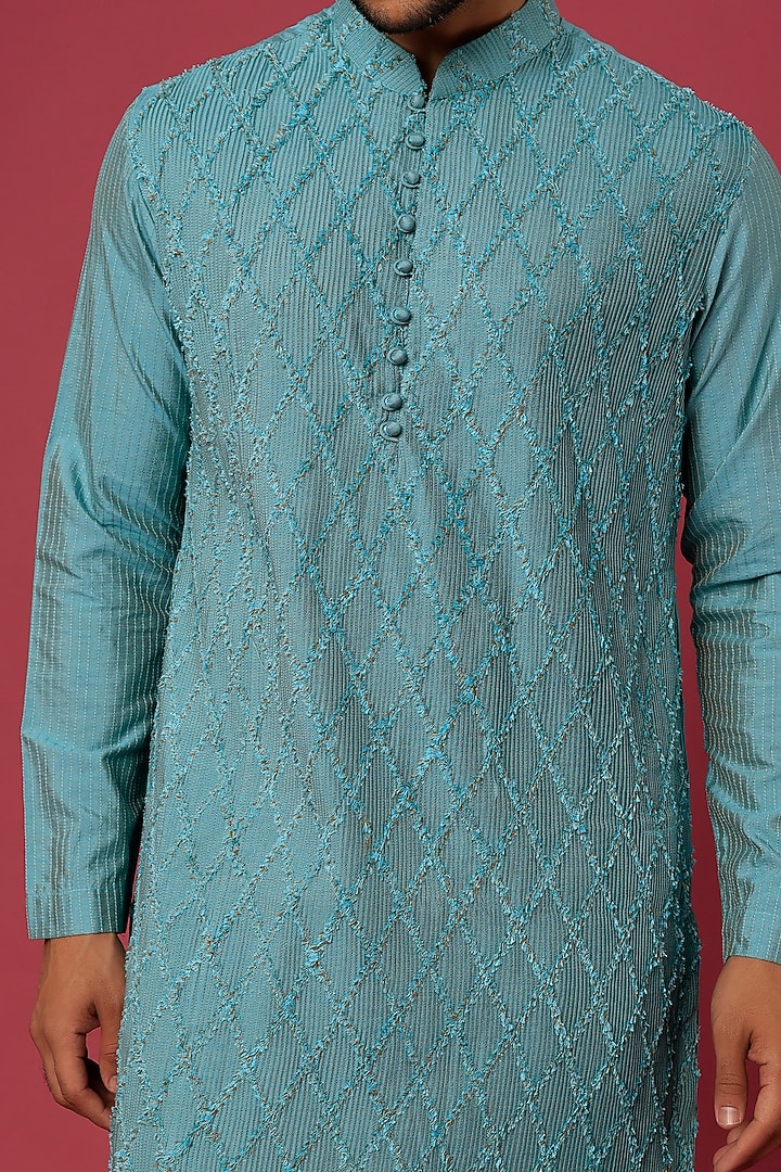 Aqua Blue Embroidered Kurta Set by Soniya G Men at Pernia's Pop Up Shop