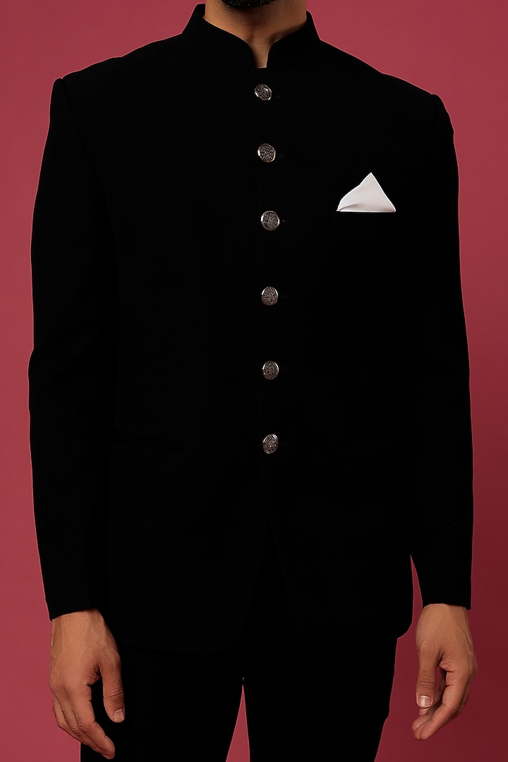 Zed Black Jodhpuri Bandgala Set by Soniya G Men at Pernia's Pop Up