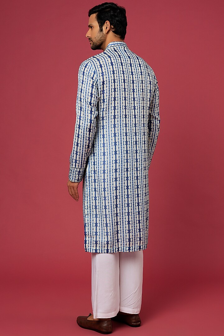 Blue & White Tie-Dyed Kurta Set by Soniya G Men at Pernia's Pop Up Shop