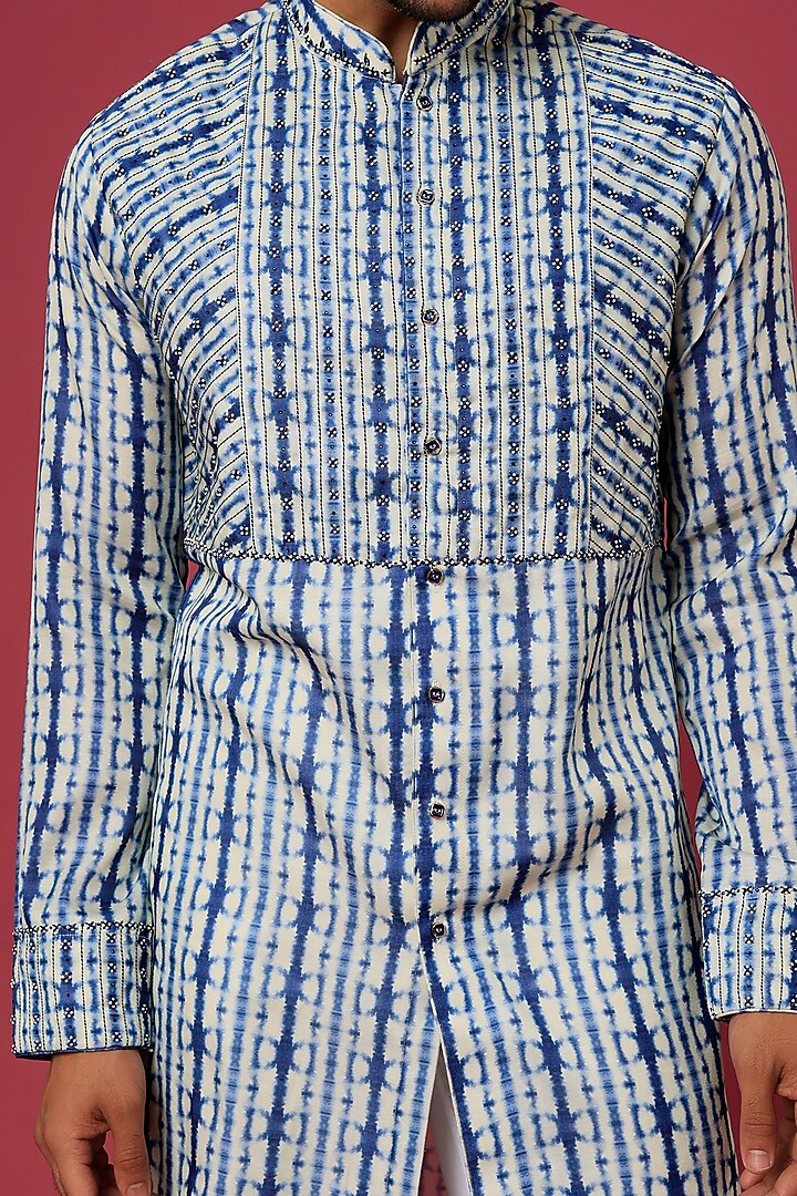 Blue & White Tie-Dyed Kurta Set by Soniya G Men at Pernia's Pop Up Shop