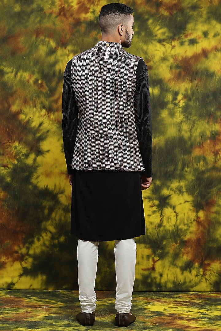 Multi-Colored Handloom Silk Nehru Jacket Set by Soniya G Men at Pernia's Pop Up Shop