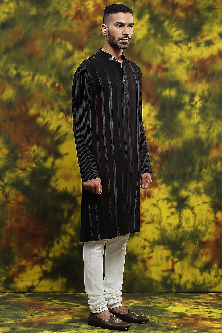 Multi-Colored Handloom Silk Nehru Jacket Set by Soniya G Men at Pernia's Pop Up Shop