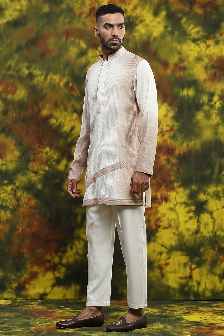 Pale Pink Handloom Silk Hand Embroidered Wedding Bandhgala Jacket Set by Soniya G Men at Pernia's Pop Up Shop