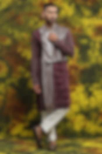 Wine Cotton & Handloom Silk Kurta Set by Soniya G Men at Pernia's Pop Up Shop