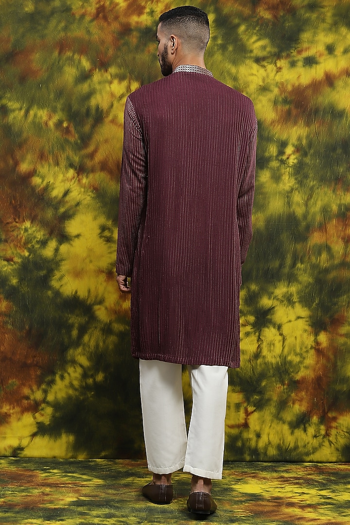 Wine Cotton & Handloom Silk Kurta Set by Soniya G Men at Pernia's Pop Up Shop