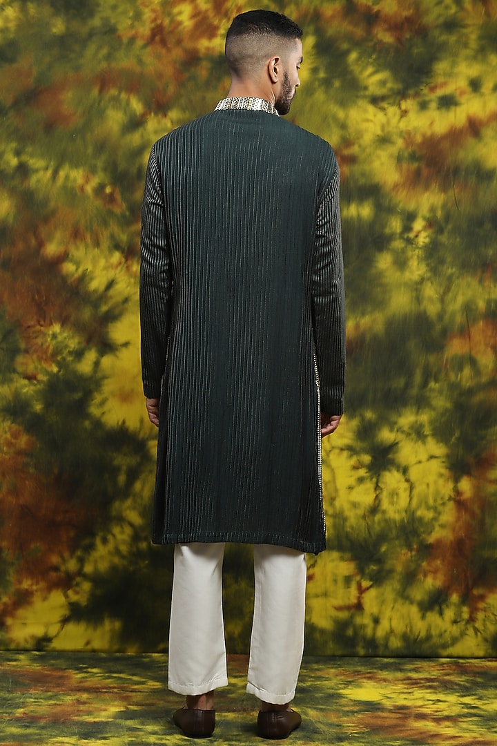 Green Cotton & Handloom Silk Kurta Set by Soniya G Men at Pernia's Pop Up Shop