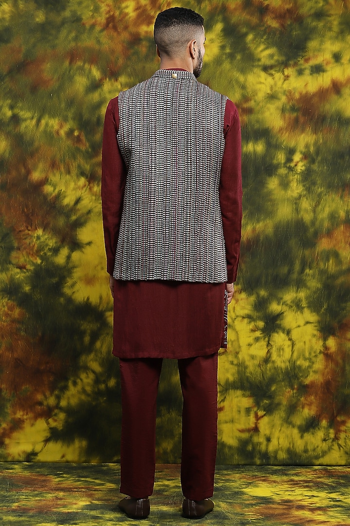 Multi-Colored Handloom Silk Wedding Indowestern Set by Soniya G Men at Pernia's Pop Up Shop