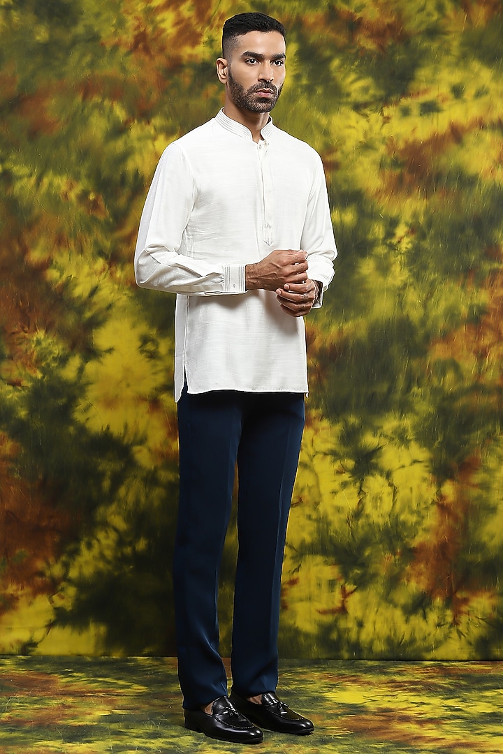 Royal Blue Italian Crepe Wedding Indowestern Set by Soniya G Men at Pernia's Pop Up Shop