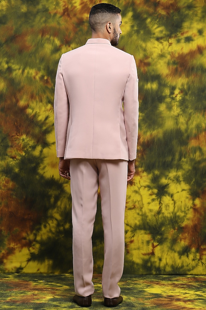 Pastel Pink Italian Crepe Embroidered Wedding Bandhgala Set by Soniya G Men at Pernia's Pop Up Shop