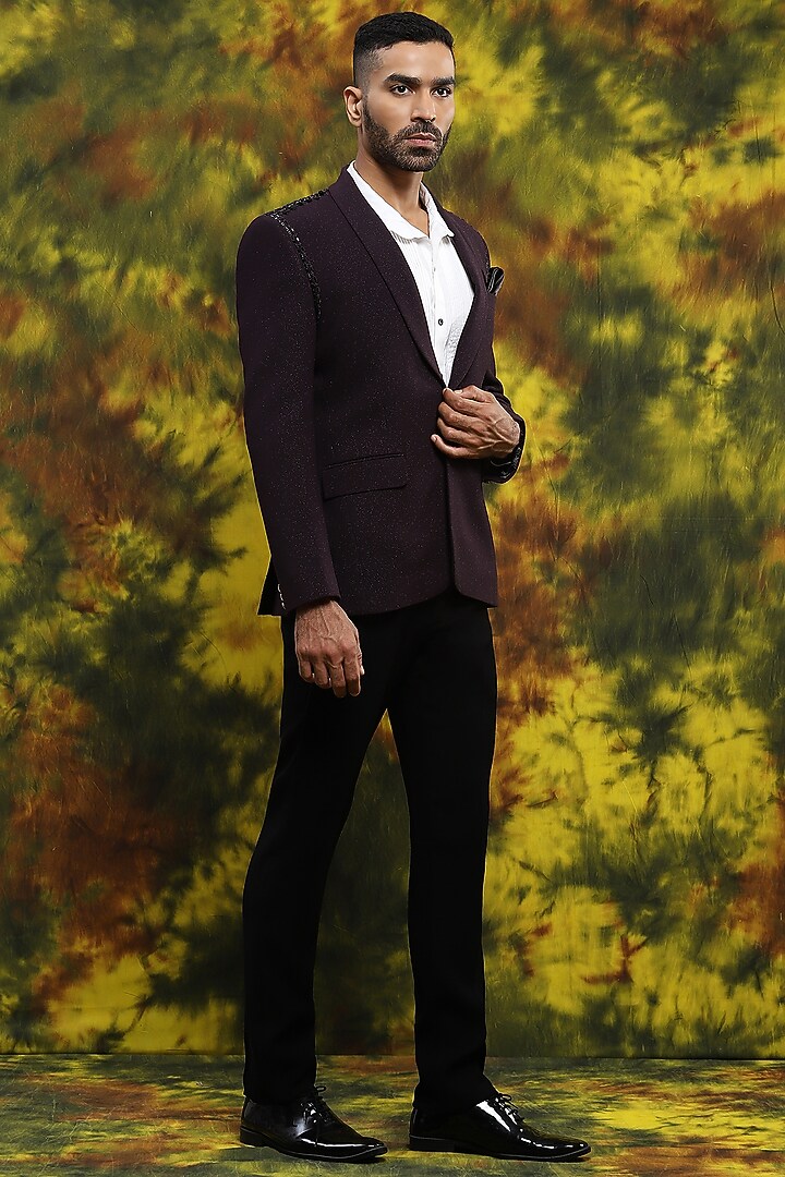 Purple Italian Crepe Tuxedo Set by Soniya G Men at Pernia's Pop Up Shop