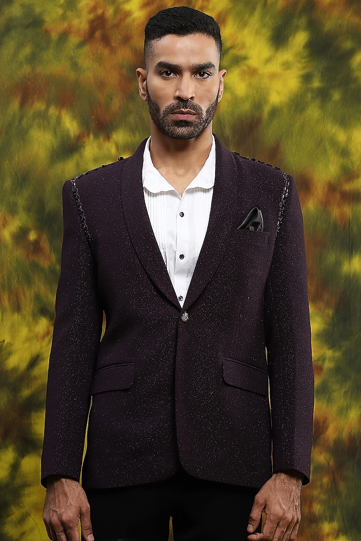 Purple Italian Crepe Tuxedo Set by Soniya G Men at Pernia's Pop Up Shop