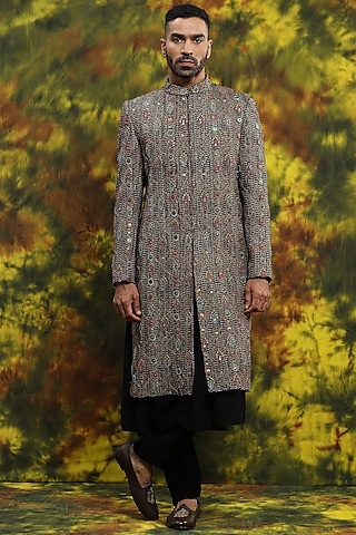 Multi-Colored Jute Embroidered Sherwani Set by Soniya G Men