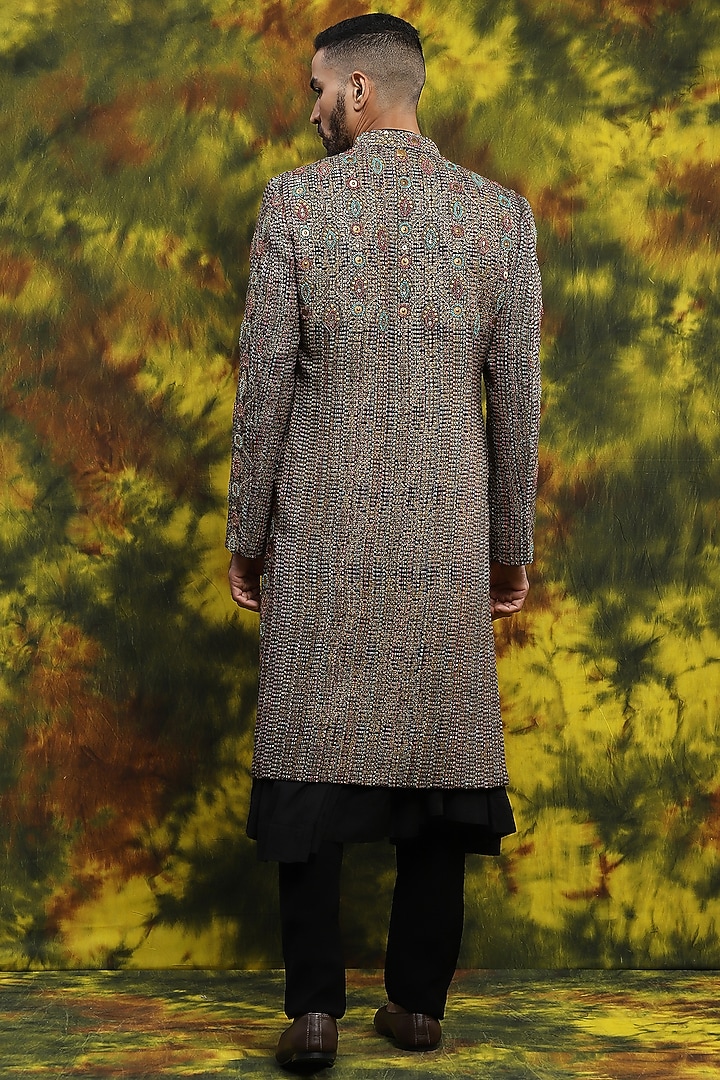 Multi-Colored Jute Embroidered Groom Sherwani Set by Soniya G Men at Pernia's Pop Up Shop