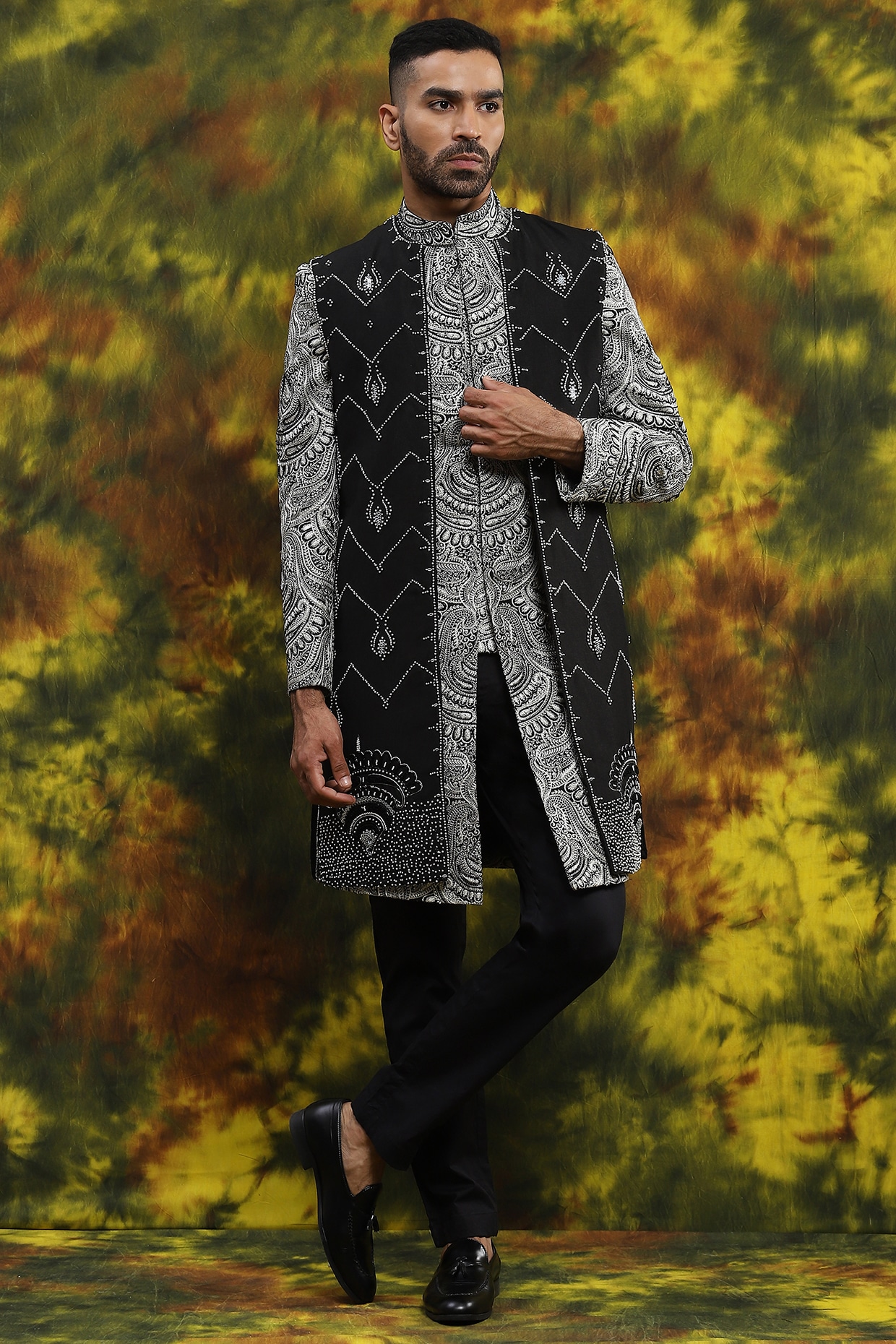 indo western with shawl for men