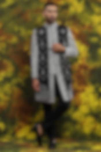 Black & White Silk Indo-Western Set by Soniya G Men at Pernia's Pop Up Shop