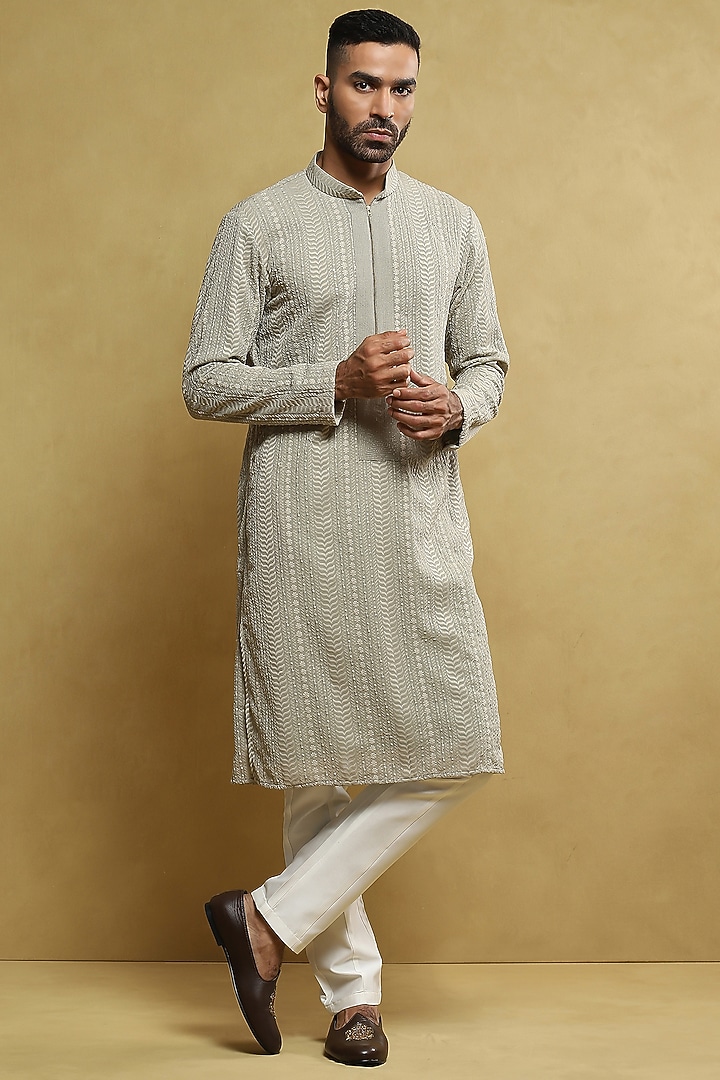 Sage Green Georgette Kurta Set by Soniya G Men at Pernia's Pop Up Shop