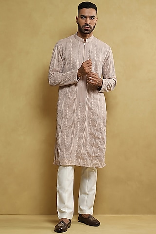 Pink Georgette Kurta Set by Soniya G Men