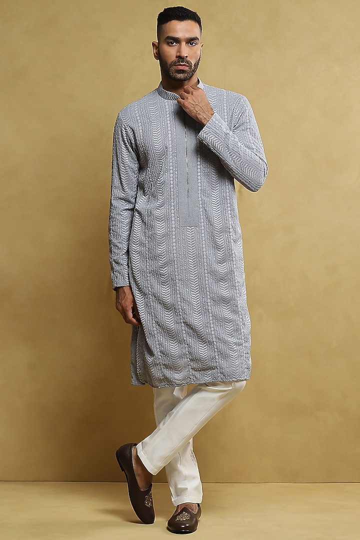 Sky Blue Georgette Kurta Set by Soniya G Men at Pernia's Pop Up Shop