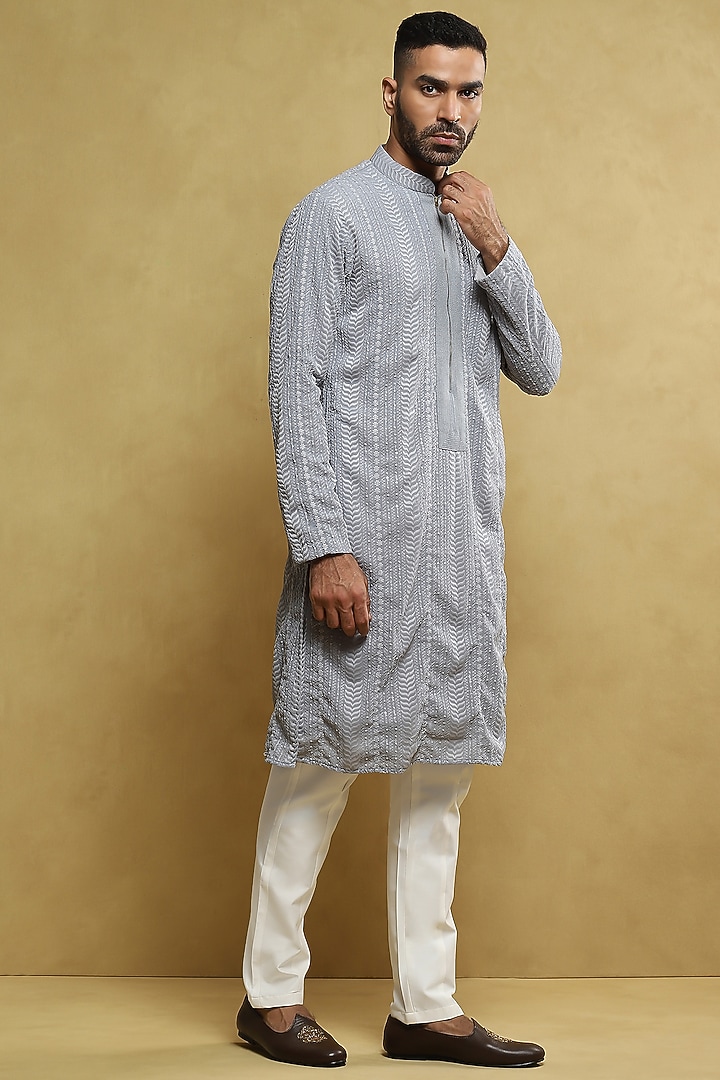 Sky Blue Georgette Kurta Set by Soniya G Men at Pernia's Pop Up Shop