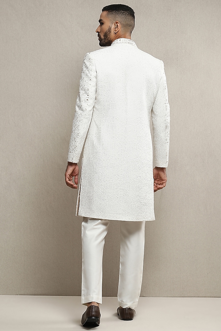 Off-White Handloom Silk Hand Embroidered INdo-Western Set by Soniya G Men at Pernia's Pop Up Shop