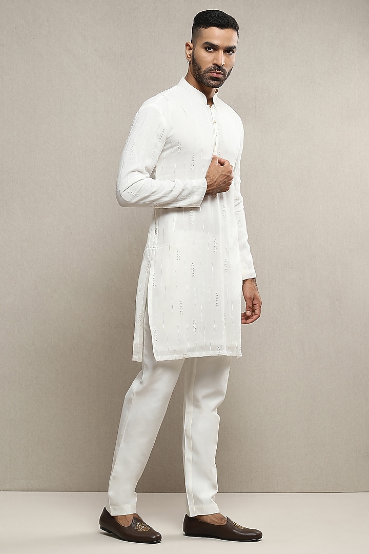 Off-White Handloom Silk Hand Embroidered INdo-Western Set by Soniya G Men at Pernia's Pop Up Shop