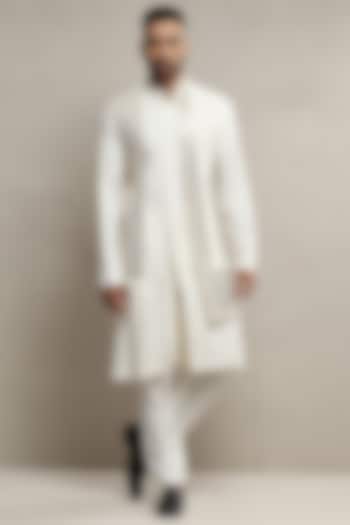 Ivory Handloom Silk Kurta Set by Soniya G Men at Pernia's Pop Up Shop