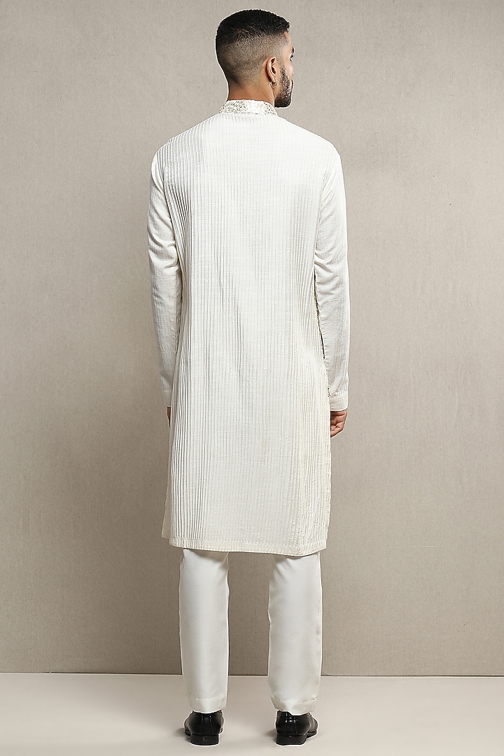 Ivory Handloom Silk Kurta Set by Soniya G Men at Pernia's Pop Up Shop
