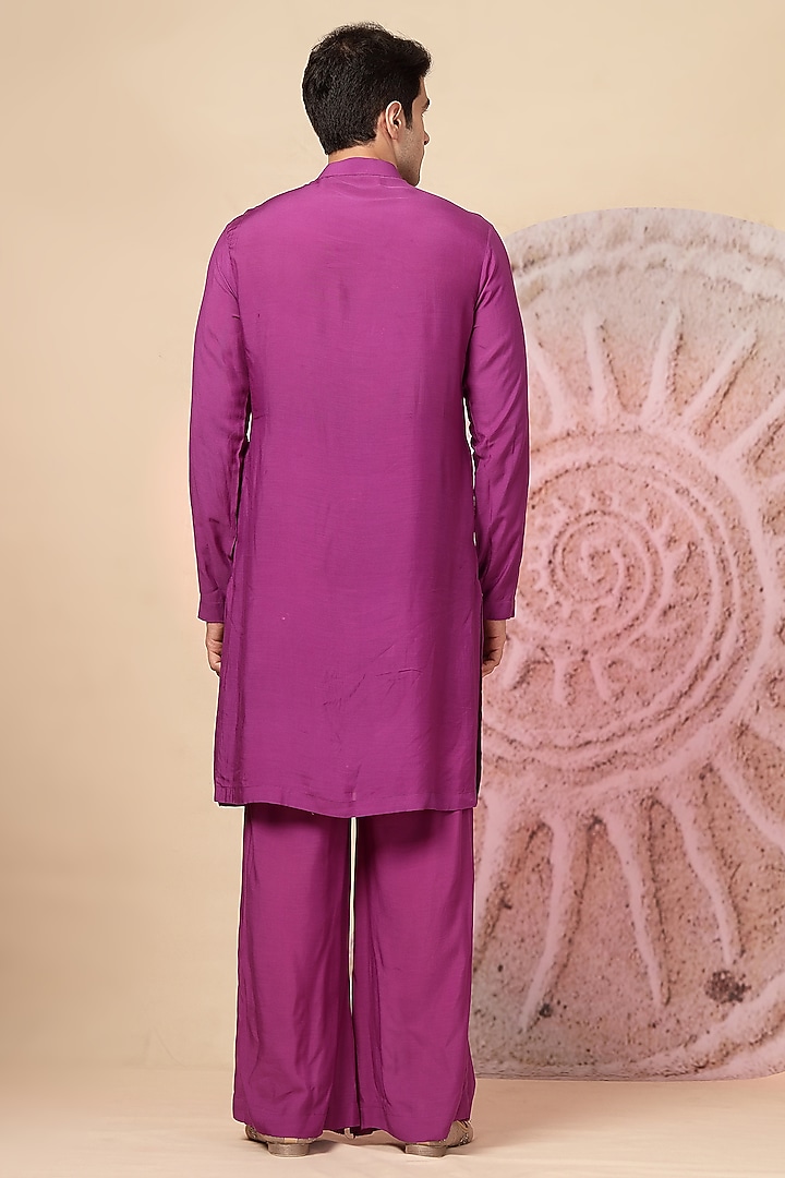 Purple Muslin Embroidered Kurta Set by Soniya G Men at Pernia's Pop Up Shop