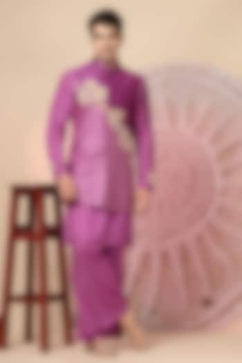 Purple Chanderi Silk Embroidered Jacket Set by Soniya G Men at Pernia's Pop Up Shop