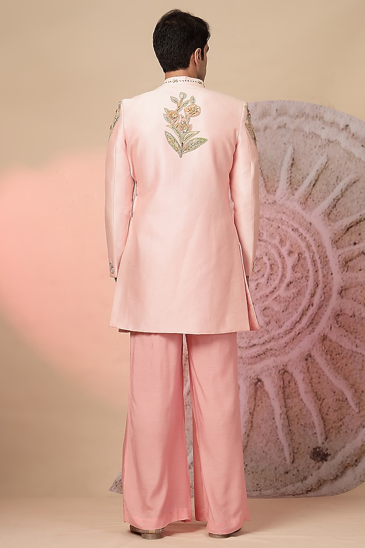 Light Pink Chanderi Silk Embroidered Kurta Set by Soniya G Men at Pernia's Pop Up Shop