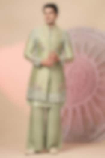 Light Green Chanderi Silk Embroidered Jacket Set by Soniya G Men at Pernia's Pop Up Shop