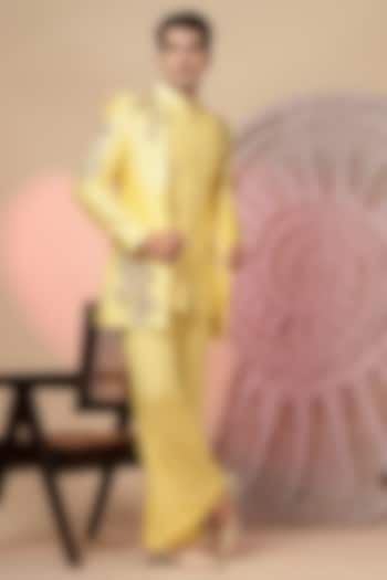 Yellow Chanderi Silk Embroidered Jacket Set by Soniya G Men at Pernia's Pop Up Shop