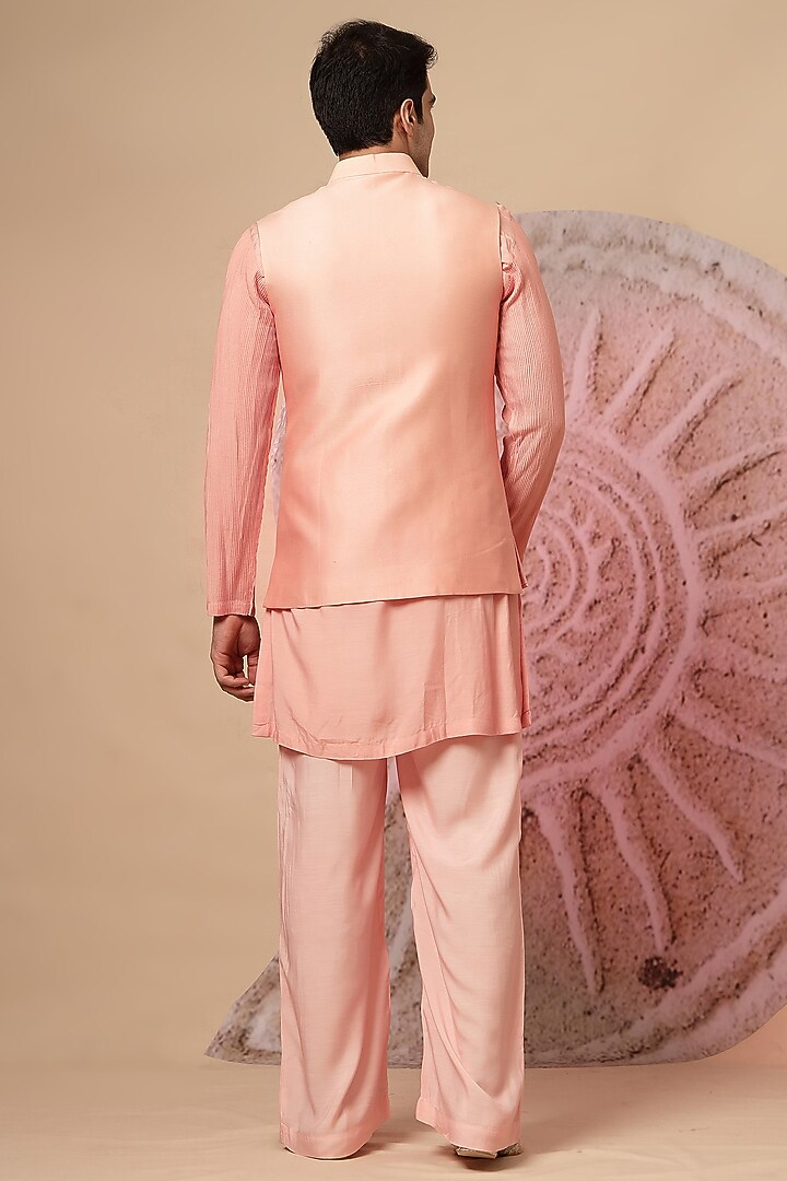 Pink Chanderi Silk Embroidered Bundi Jacket Set by Soniya G Men at Pernia's Pop Up Shop