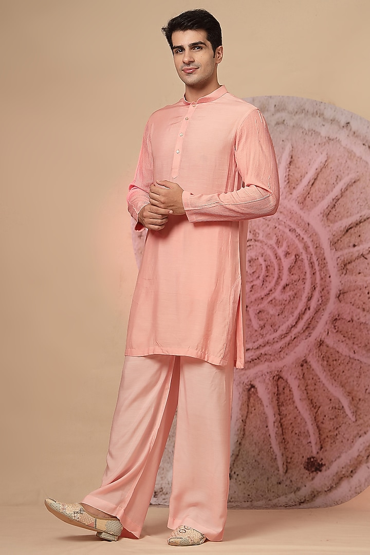 Pink Chanderi Silk Embroidered Bundi Jacket Set by Soniya G Men at Pernia's Pop Up Shop