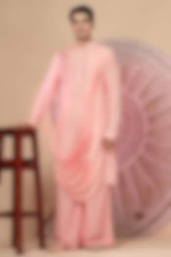 Pink Muslin Embroidered Cowl Kurta Set by Soniya G Men at Pernia's Pop Up Shop