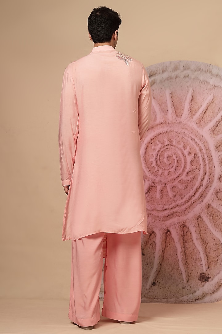 Pink Muslin Embroidered Cowl Kurta Set by Soniya G Men at Pernia's Pop Up Shop