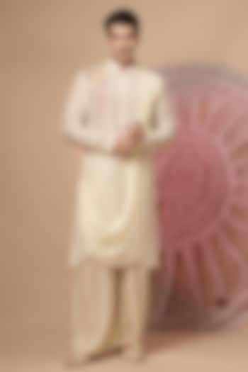 Ivory Muslin Embroidered Cowl Kurta Set by Soniya G Men at Pernia's Pop Up Shop