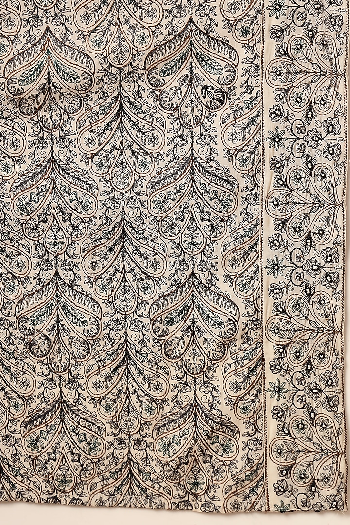 Off-White Handloom Printed & Embroidered Wedding Bandhgala Set by Soniya G Men at Pernia's Pop Up Shop
