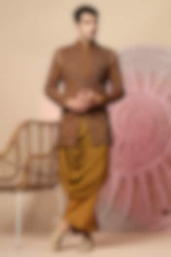 Mustard Yellow Handloom Embroidered Jacket Set by Soniya G Men at Pernia's Pop Up Shop