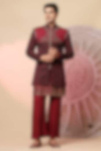 Maroon Handloom Embroidered Jacket Set by Soniya G Men at Pernia's Pop Up Shop