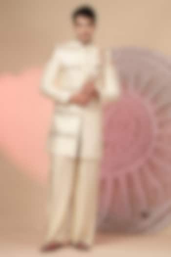 Ivory Chanderi Silk Embroidered Jacket Set by Soniya G Men at Pernia's Pop Up Shop