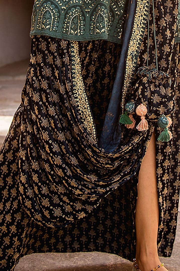 Teal Green Velvet Dhoti Set by Soniya G at Pernia's Pop Up Shop
