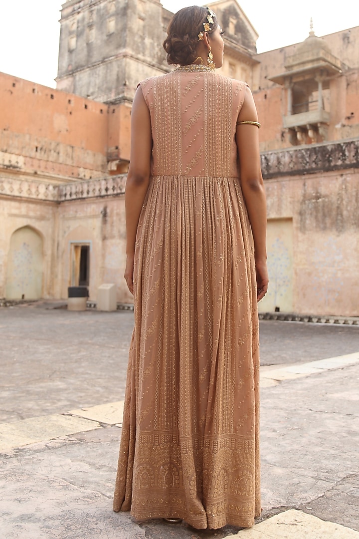 Peach Embroidered Jacket Set by Soniya G at Pernia's Pop Up Shop